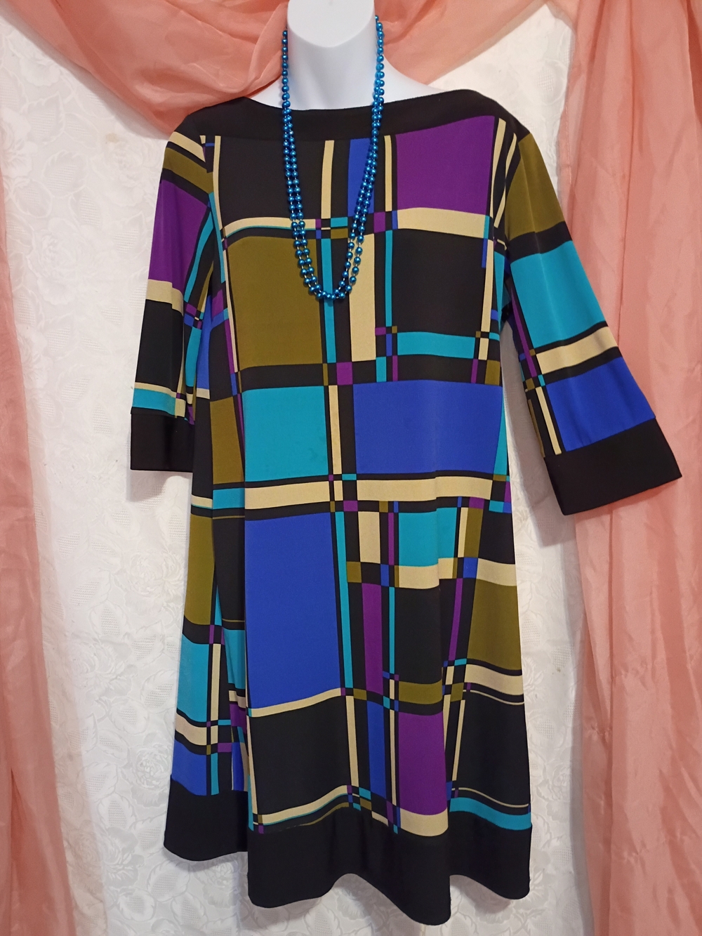 Soho Ladies Plaid Colorblock Midi Dress - Blue, Purple, Olive Sz M